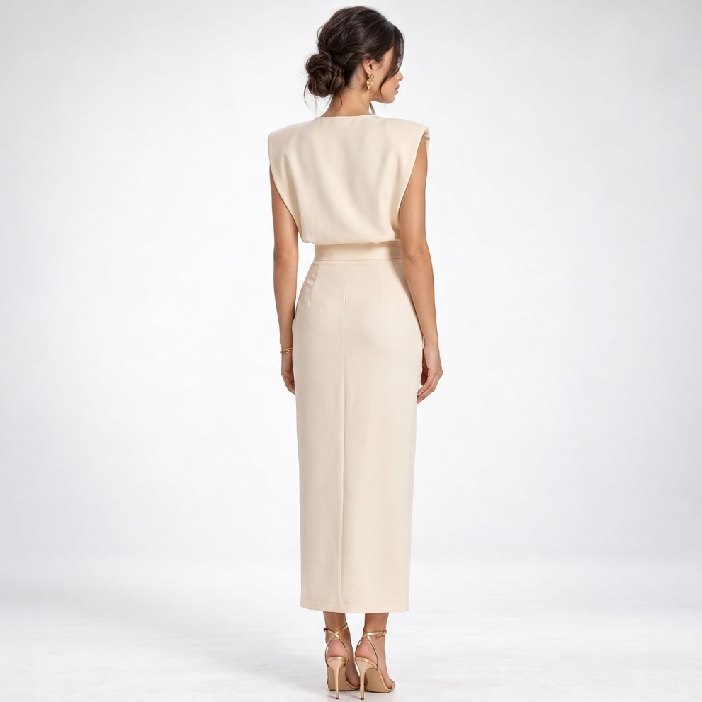 Midi Kleid Damen mit figurbetontem Schnitt und seitlichem Schlitz - 2 - Annoboutique