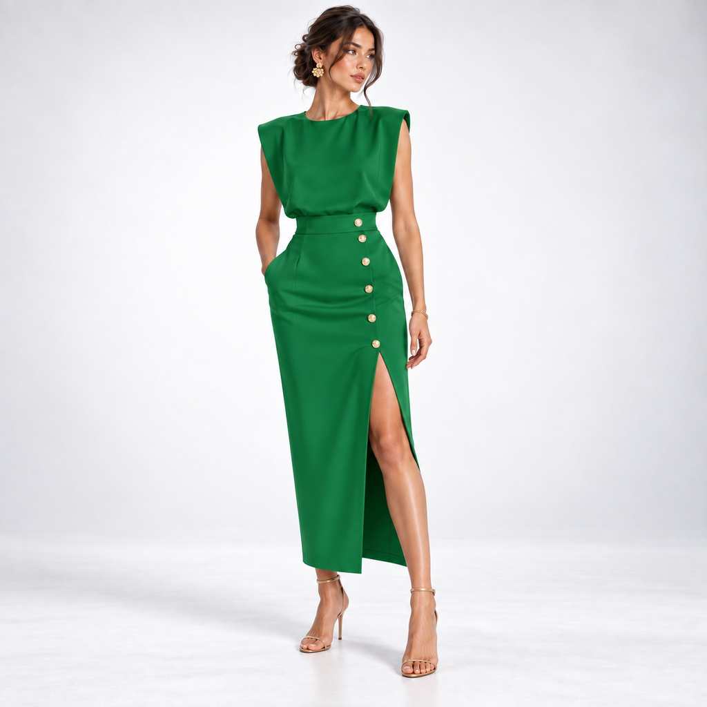 Midi Kleid Damen mit figurbetontem Schnitt und seitlichem Schlitz - 7 - Annoboutique