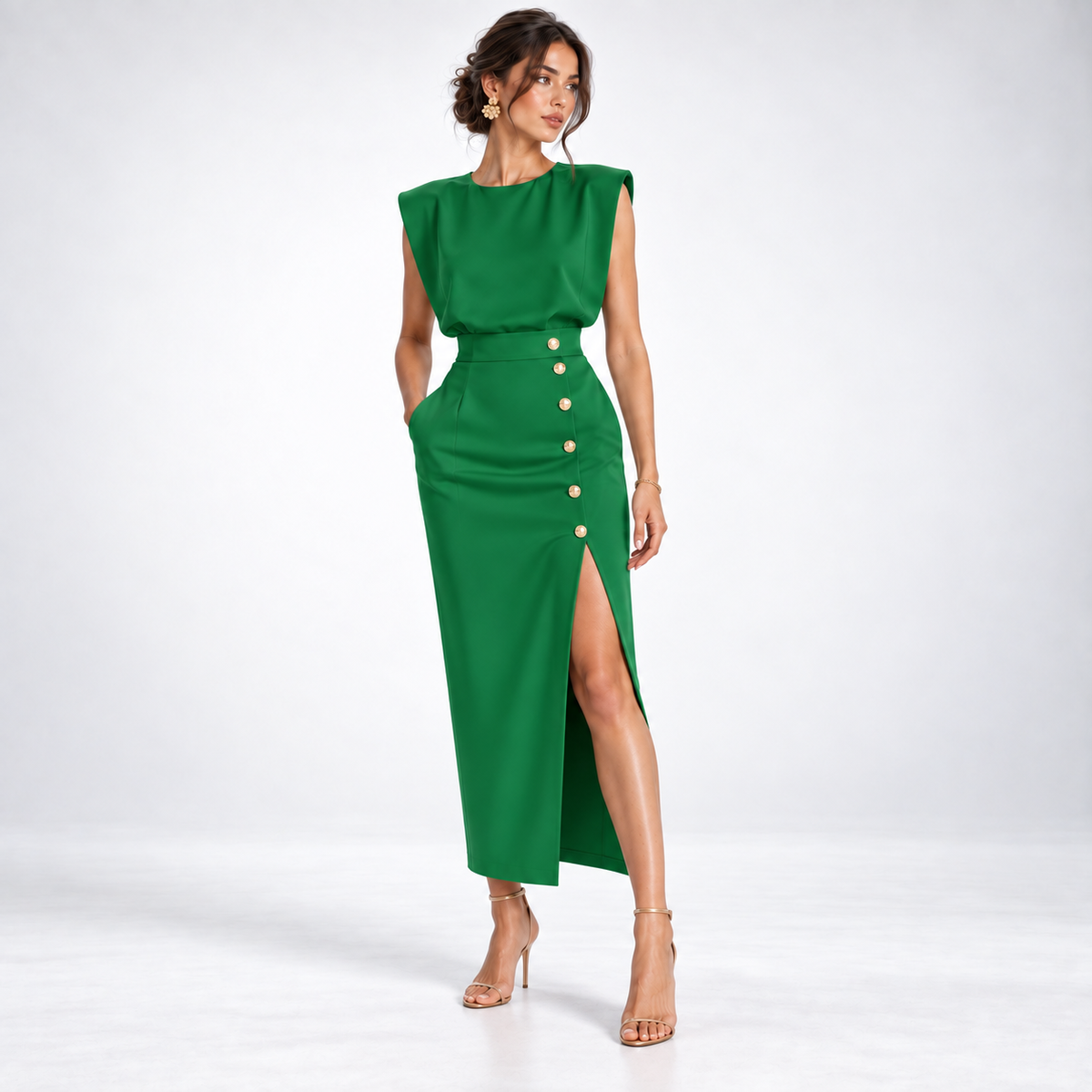 Midi Kleid Damen mit figurbetontem Schnitt und seitlichem Schlitz - 7 - Annoboutique
