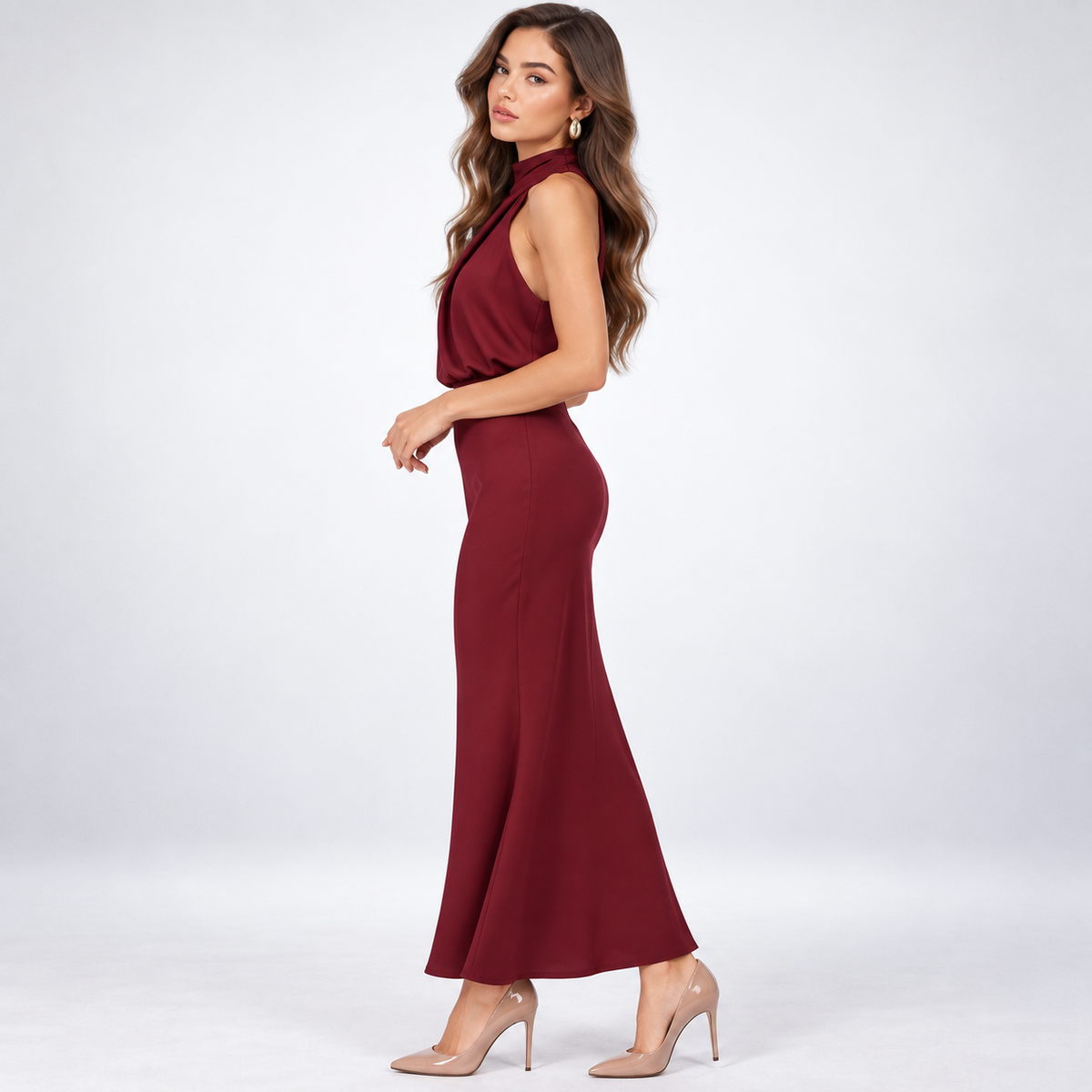 Abendkleid Damen mit hohem Kragen und figurbetonendem Schnitt - 3 - Annoboutique