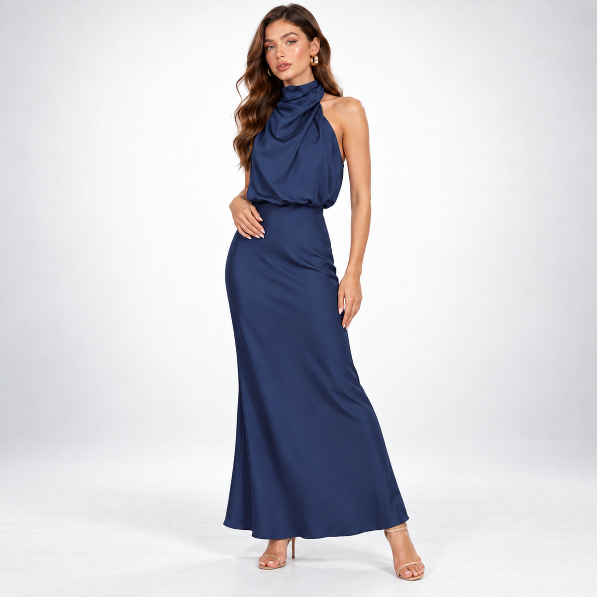 Abendkleid Damen mit hohem Kragen und figurbetonendem Schnitt - 7 - Annoboutique