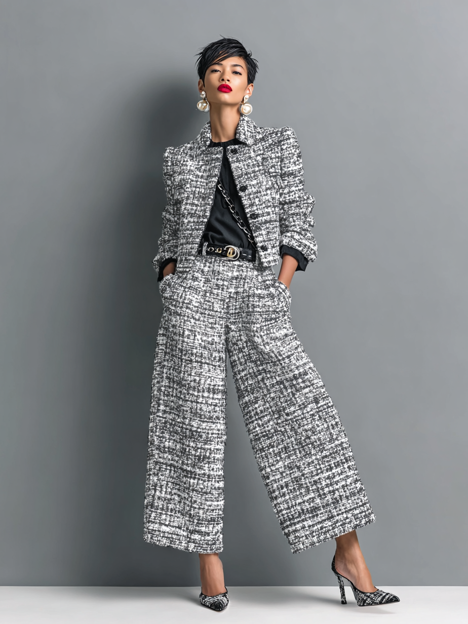 Elegantes Damen Outfit mit taillierter Jacke und weit geschnittenen Hosen - 2 - Annoboutique