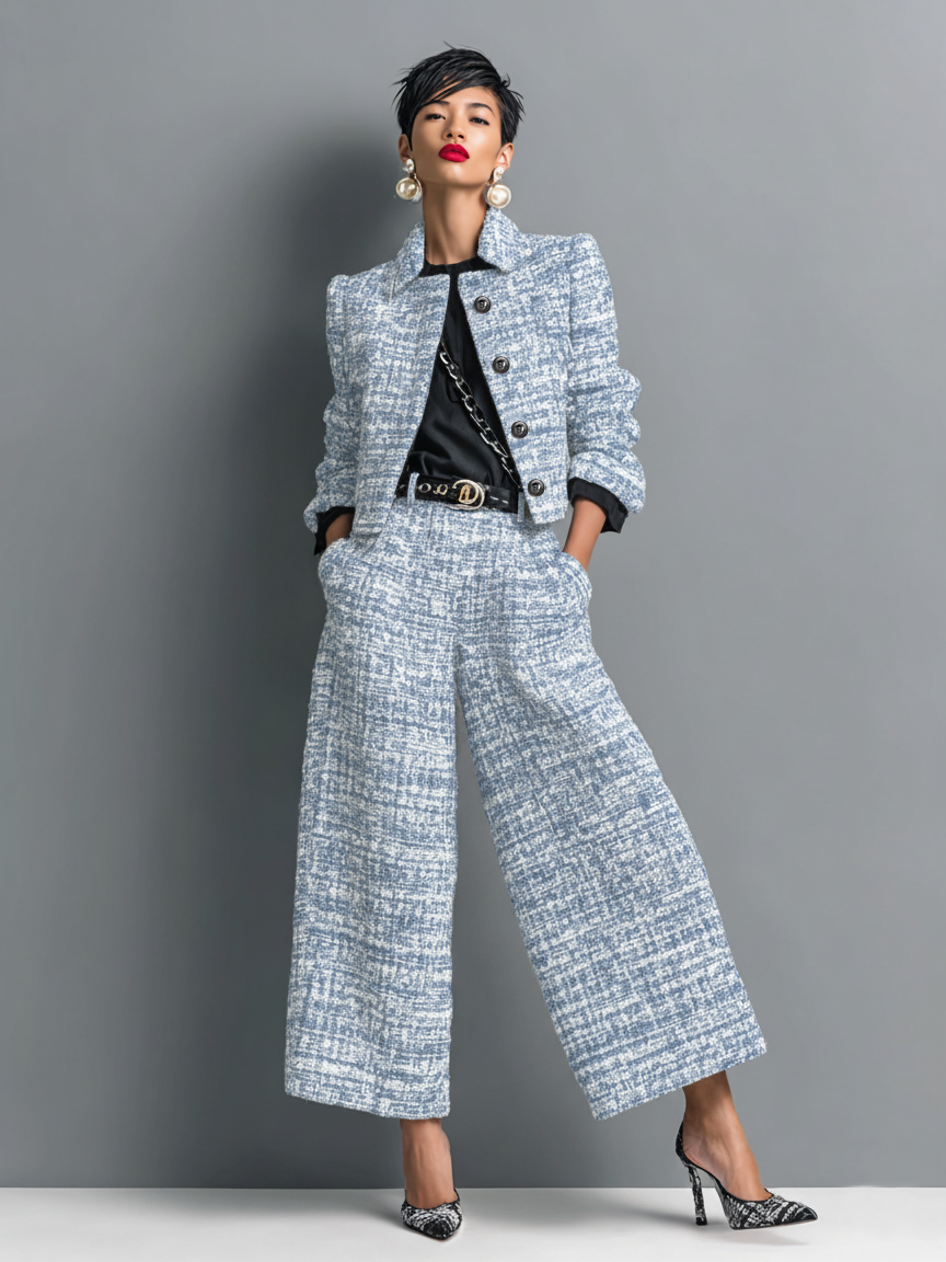 Elegantes Damen Outfit mit taillierter Jacke und weit geschnittenen Hosen - 3 - Annoboutique