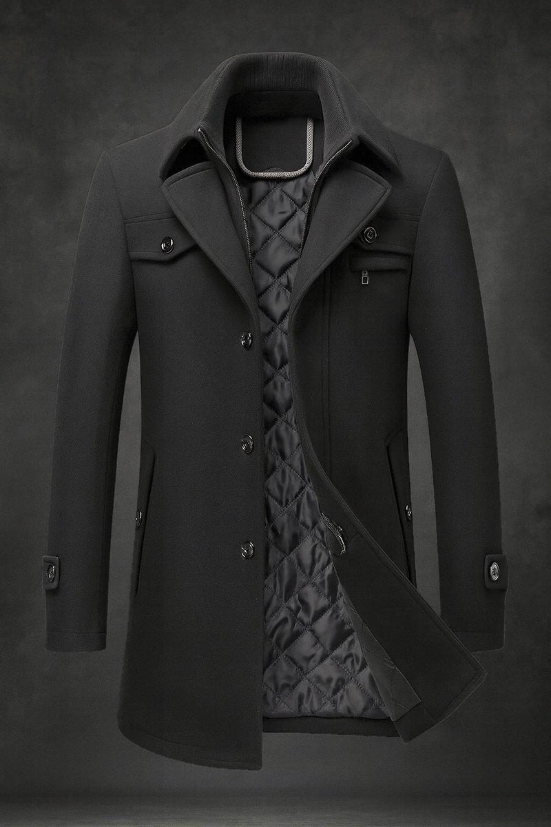Herrenmantel mit doppeltem Kragen und praktischen Taschen - 4 - Annoboutique