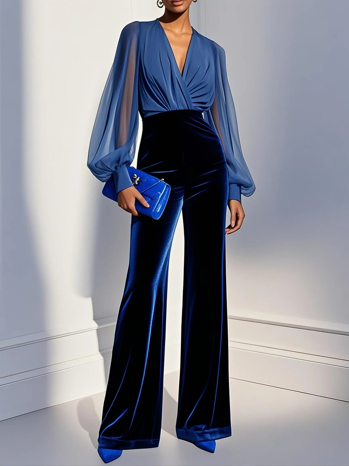 Wickelkleid Damen mit voluminösen Ärmeln und V-Ausschnitt - 1 - Annoboutique