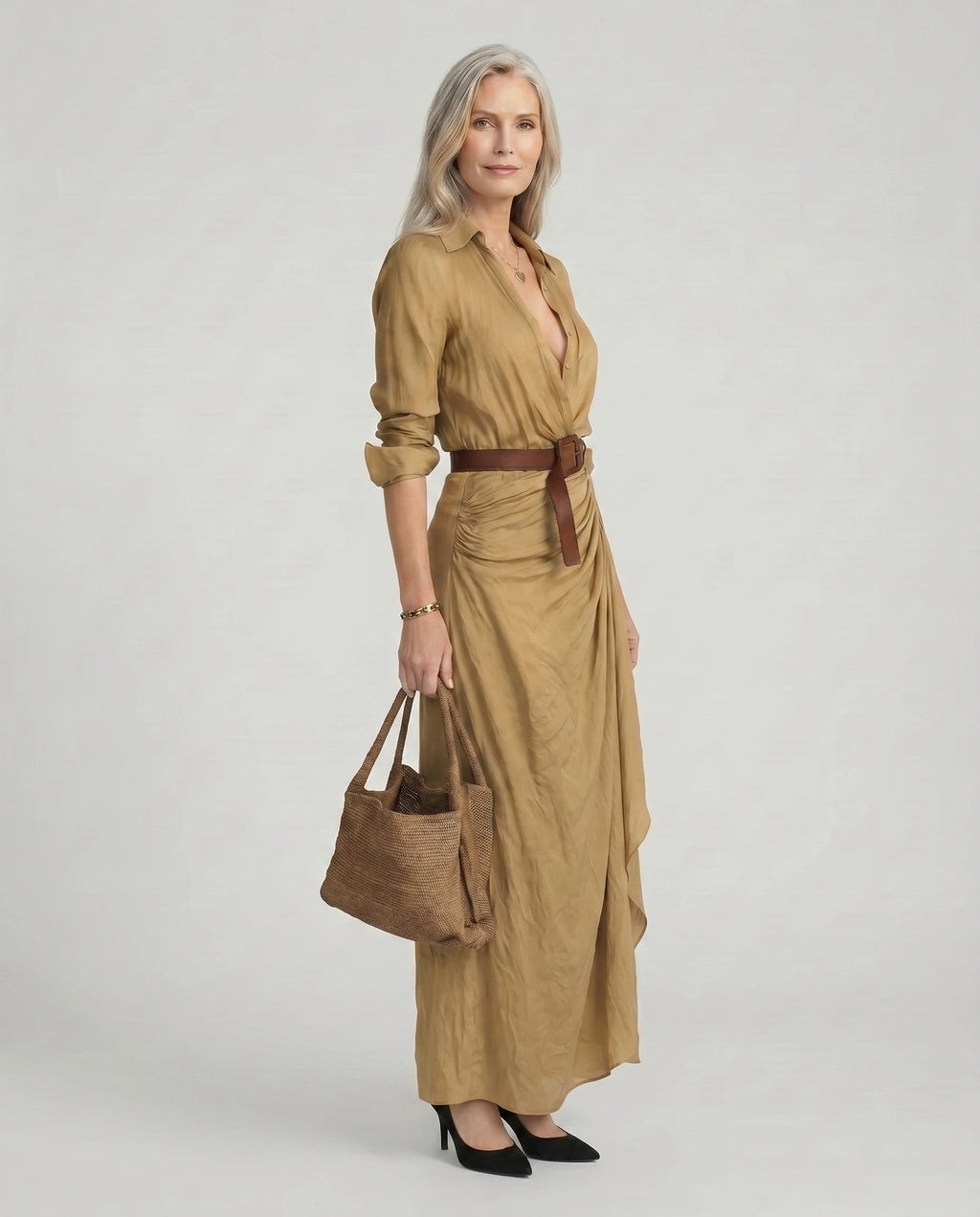 Maxikleid Damen mit Wickelschnitt und tailliertem Design - 2 - Annoboutique