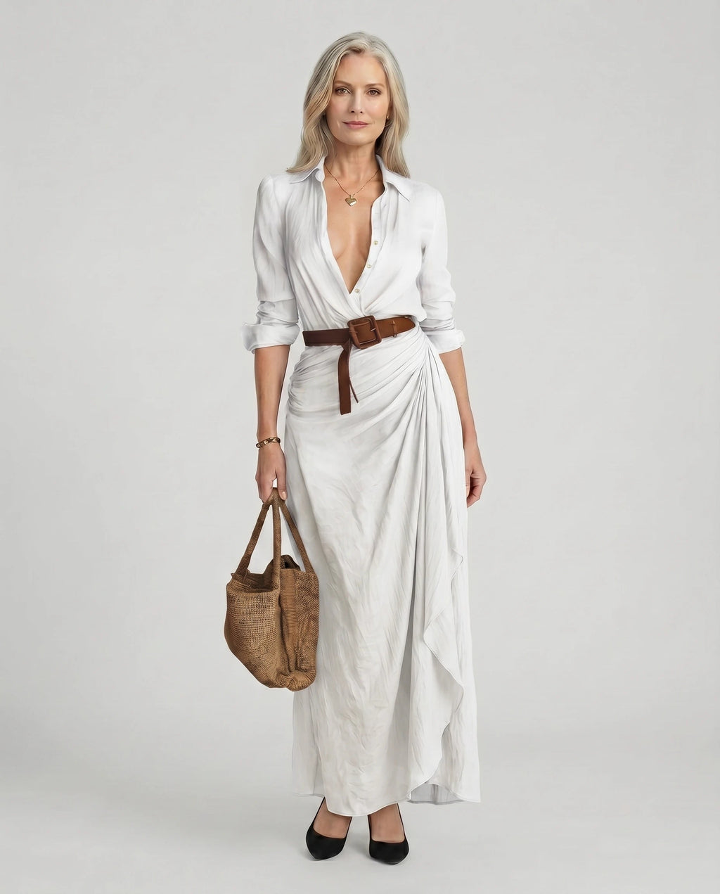 Maxikleid Damen mit Wickelschnitt und tailliertem Design - 4 - Annoboutique