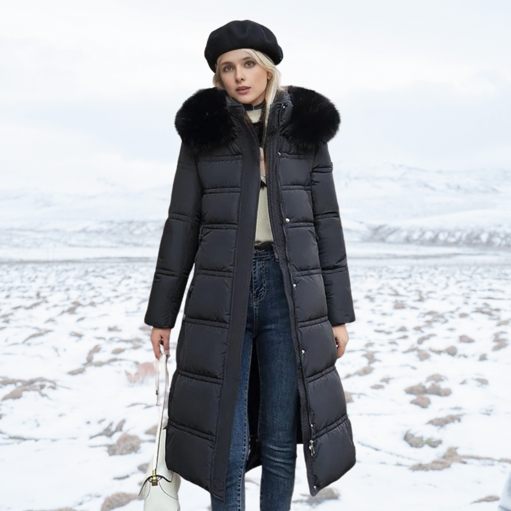 Wollmantel Damen mit Kapuze und Kunstfellkragen - 1 - Annoboutique