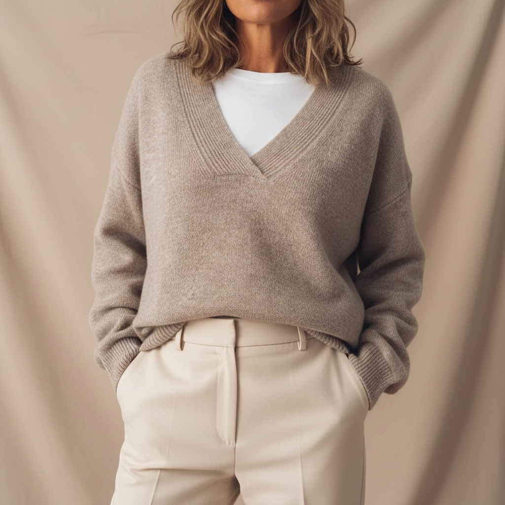 Damen Pullover mit V-Ausschnitt und lockerer Passform für entspannte Tage - 1 - Annoboutique