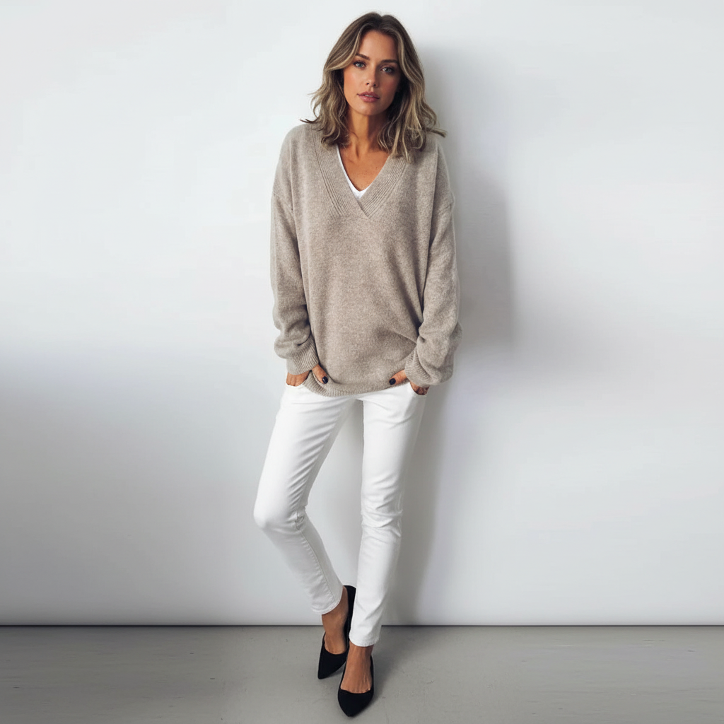Damen Pullover mit V-Ausschnitt und lockerer Passform für entspannte Tage - 2 - Annoboutique