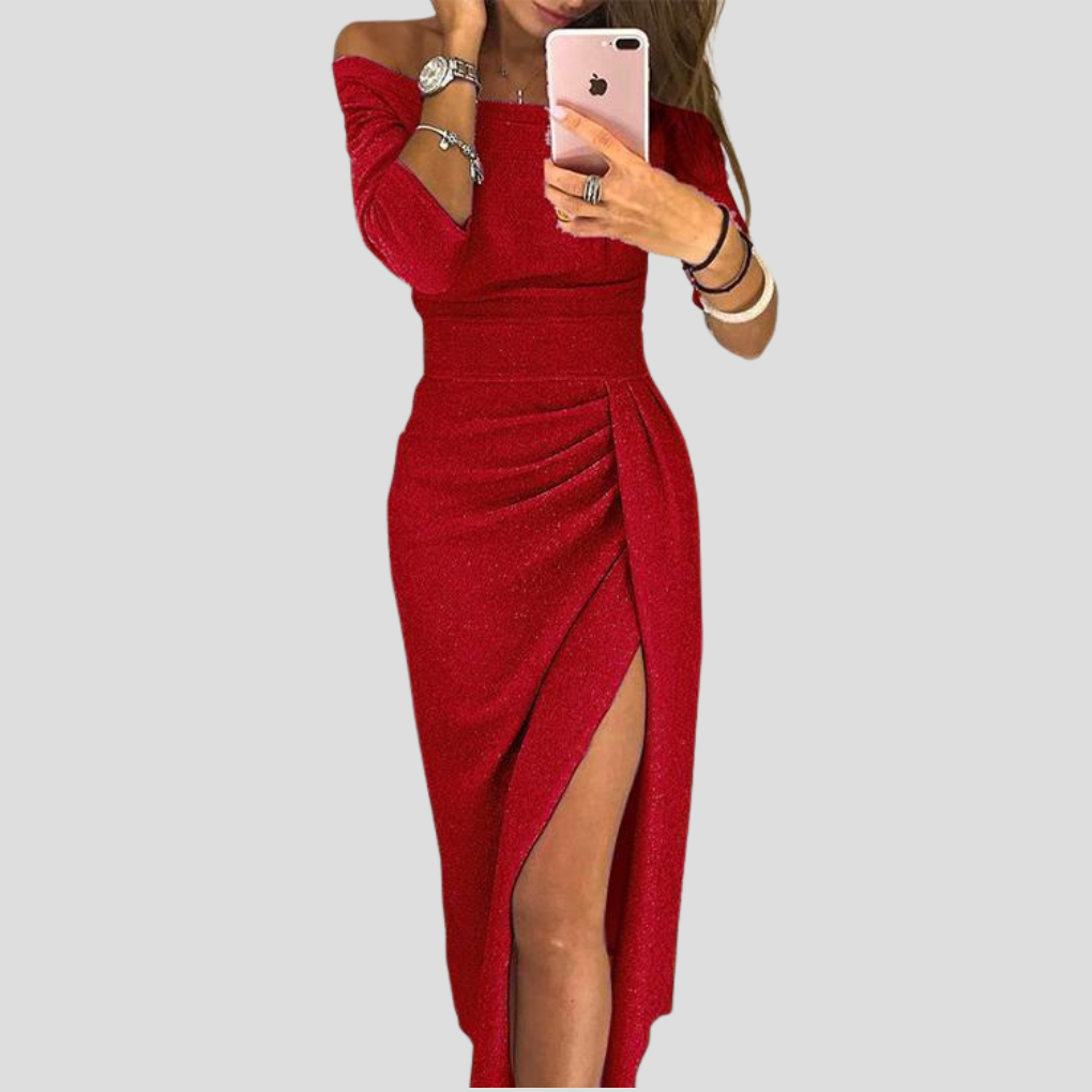 Abendkleid Damen mit Wickelschnitt und seitlichem Schlitz - 3 - Annoboutique