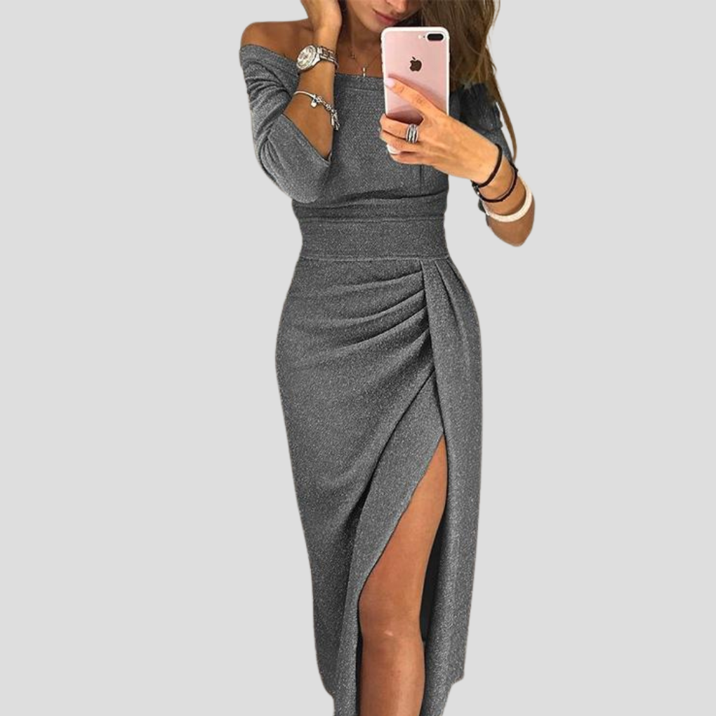 Abendkleid Damen mit Wickelschnitt und seitlichem Schlitz - 4 - Annoboutique
