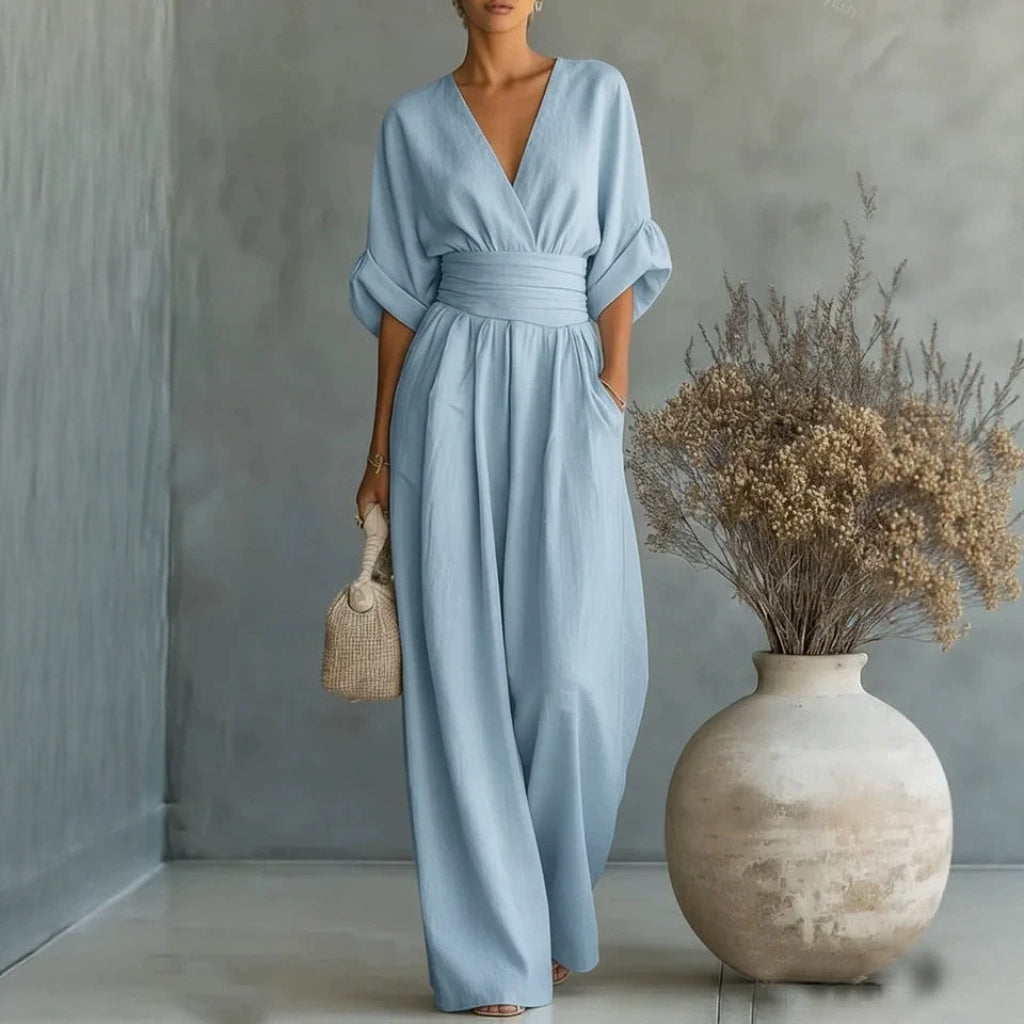 Jumpsuit Damen mit V-Ausschnitt und eleganter, lockerer Passform - 2 - Annoboutique