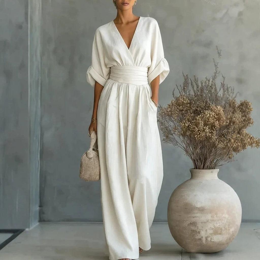 Jumpsuit Damen mit V-Ausschnitt und eleganter, lockerer Passform - 4 - Annoboutique