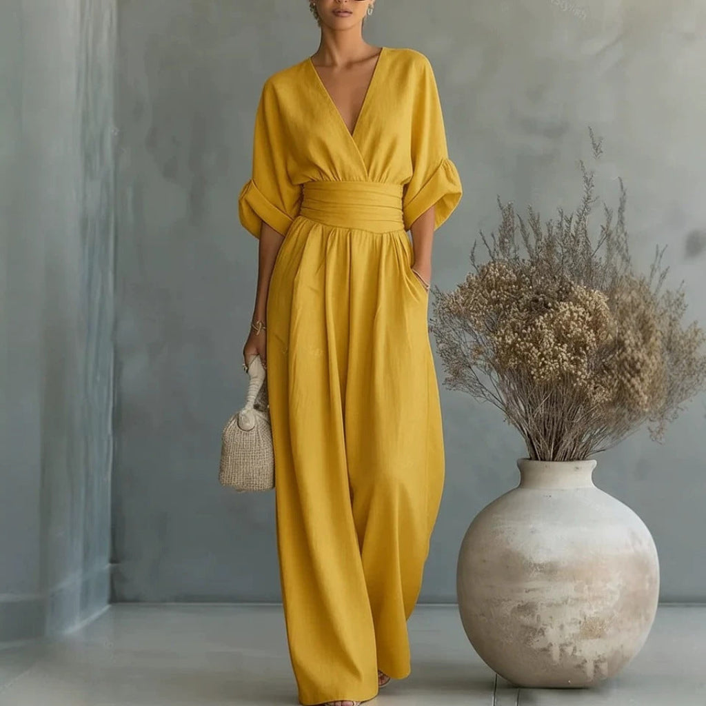 Jumpsuit Damen mit V-Ausschnitt und eleganter, lockerer Passform - 5 - Annoboutique