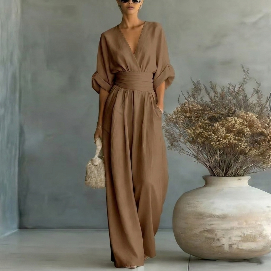 Jumpsuit Damen mit V-Ausschnitt und eleganter, lockerer Passform - 6 - Annoboutique