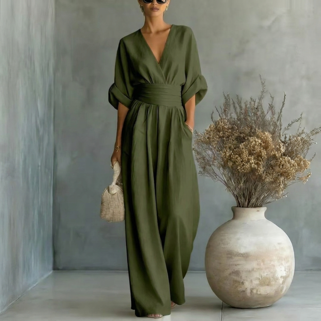 Jumpsuit Damen mit V-Ausschnitt und eleganter, lockerer Passform - 7 - Annoboutique
