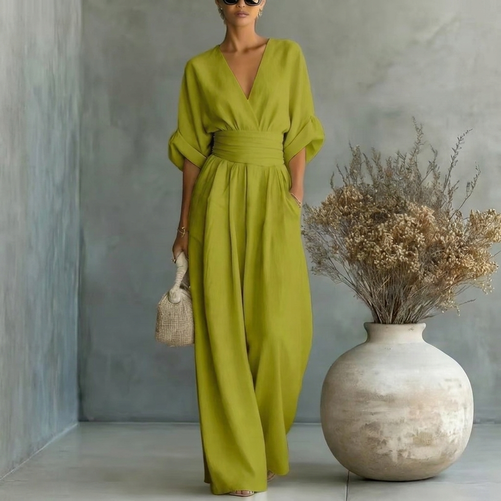 Jumpsuit Damen mit V-Ausschnitt und eleganter, lockerer Passform - 8 - Annoboutique