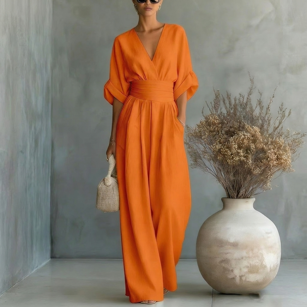 Jumpsuit Damen mit V-Ausschnitt und eleganter, lockerer Passform - 9 - Annoboutique