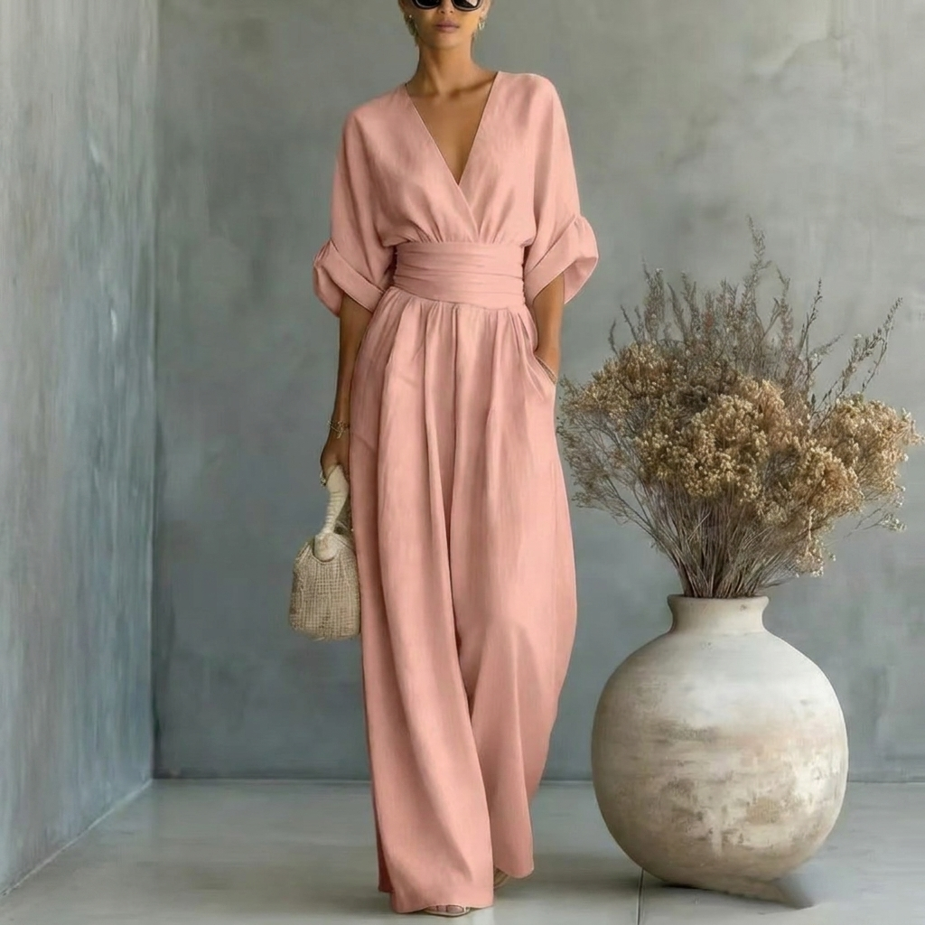 Jumpsuit Damen mit V-Ausschnitt und eleganter, lockerer Passform - 10 - Annoboutique
