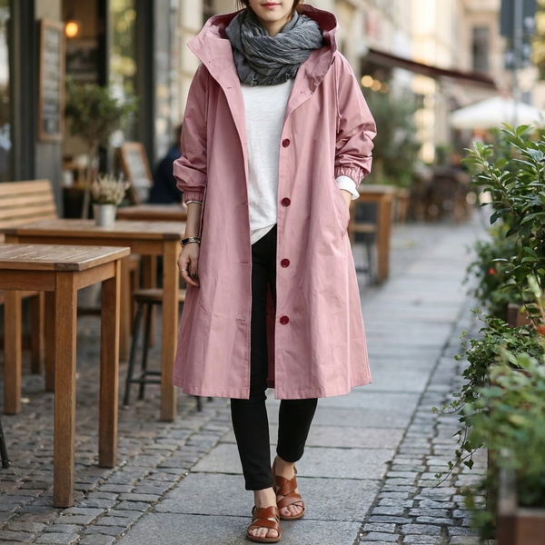 Damen Trenchcoat mit Kapuze und tailliertem Schnitt - 1 - Annoboutique