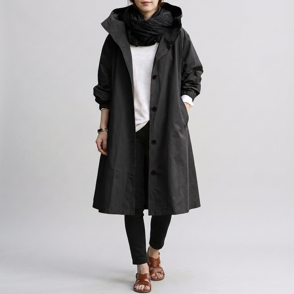 Damen Trenchcoat mit Kapuze und tailliertem Schnitt - 4 - Annoboutique