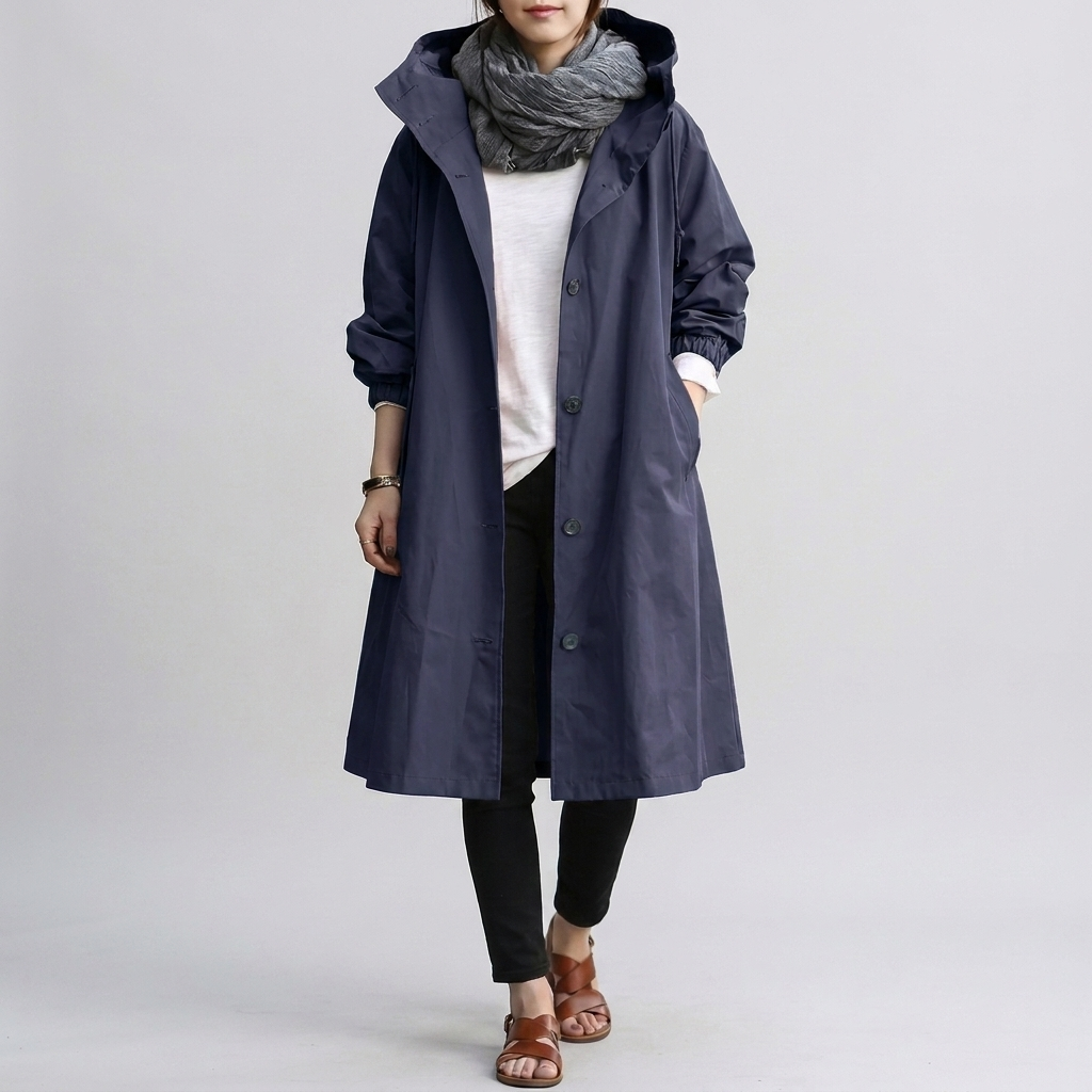Damen Trenchcoat mit Kapuze und tailliertem Schnitt - 5 - Annoboutique