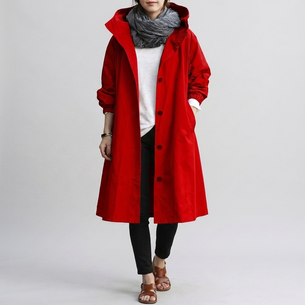 Damen Trenchcoat mit Kapuze und tailliertem Schnitt - 6 - Annoboutique