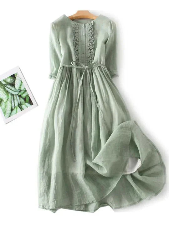 Maxikleid Damen mit Taillengürtel und Rüschen - 3 - Annoboutique