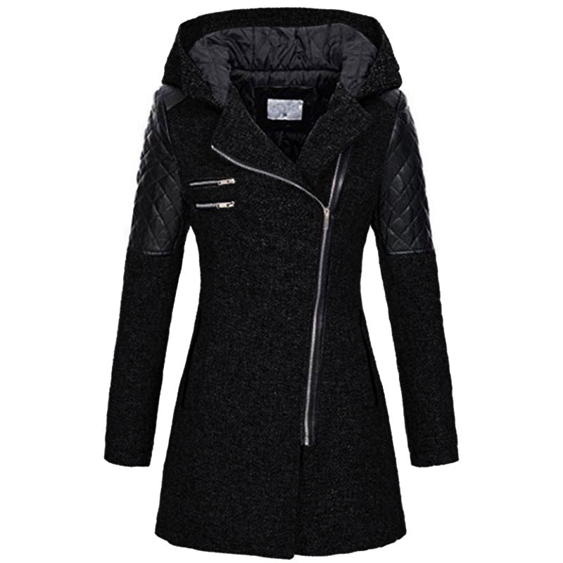 Damen Mantel mit Kapuze und asymmetrischem Reißverschluss - 1 - Annoboutique
