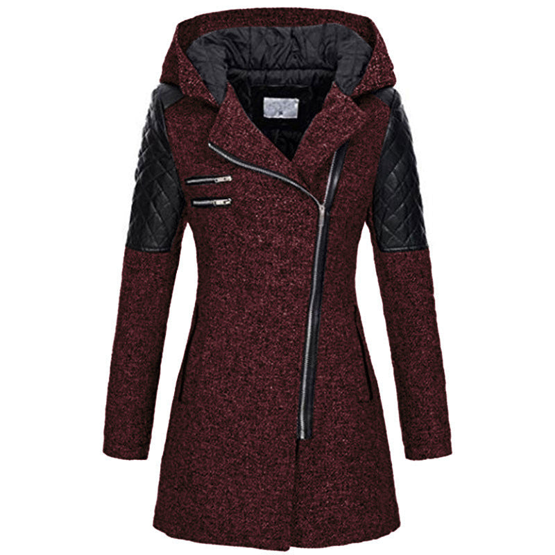 Damen Mantel mit Kapuze und asymmetrischem Reißverschluss - 2 - Annoboutique
