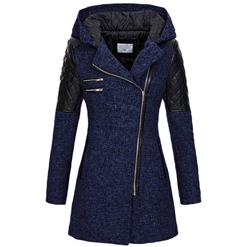 Damen Mantel mit Kapuze und asymmetrischem Reißverschluss - 3 - Annoboutique