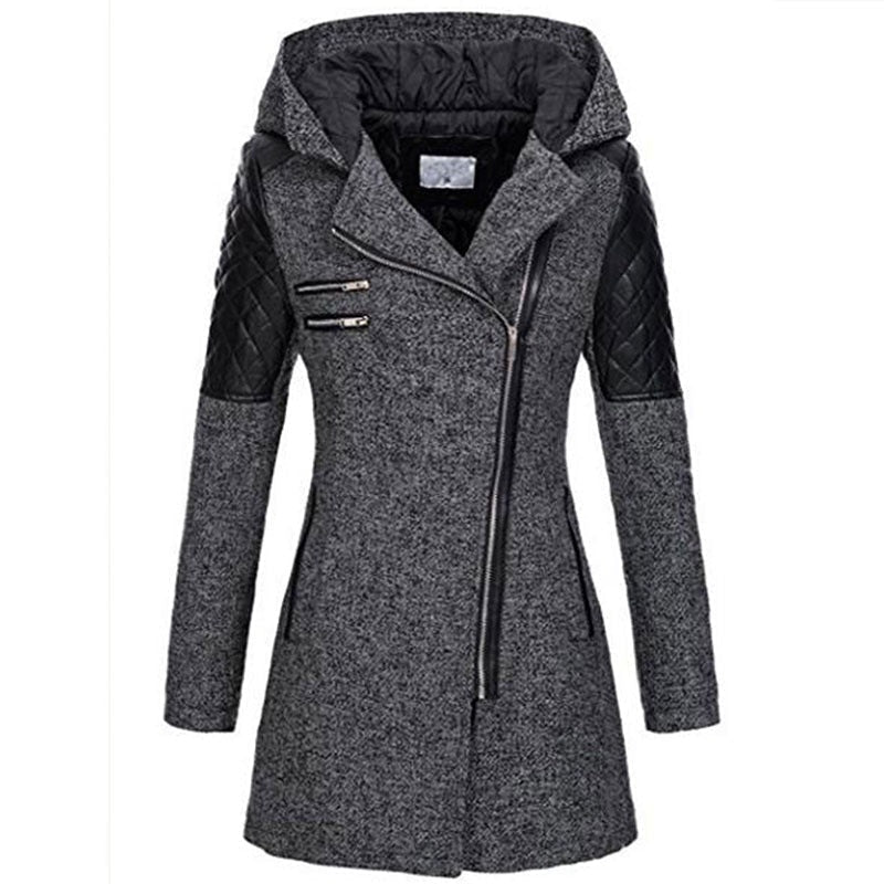 Damen Mantel mit Kapuze und asymmetrischem Reißverschluss - 4 - Annoboutique