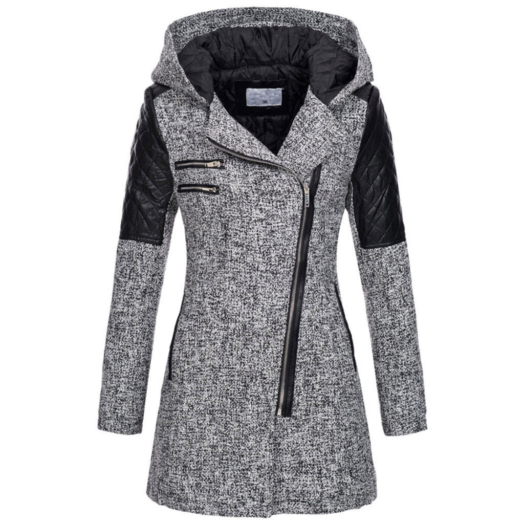 Damen Mantel mit Kapuze und asymmetrischem Reißverschluss - 5 - Annoboutique
