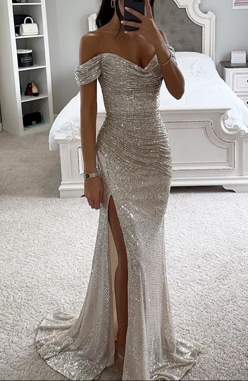 Abendkleid Damen mit Wickelausschnitt und schimmerndem Design - 2 - Annoboutique