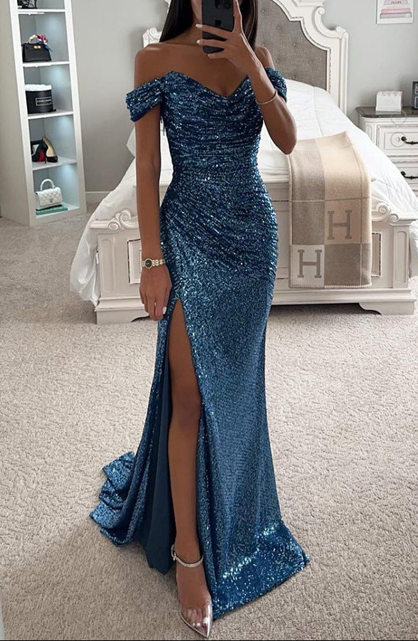 Abendkleid Damen mit Wickelausschnitt und schimmerndem Design - 3 - Annoboutique