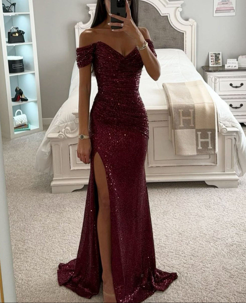 Abendkleid Damen mit Wickelausschnitt und schimmerndem Design - 4 - Annoboutique
