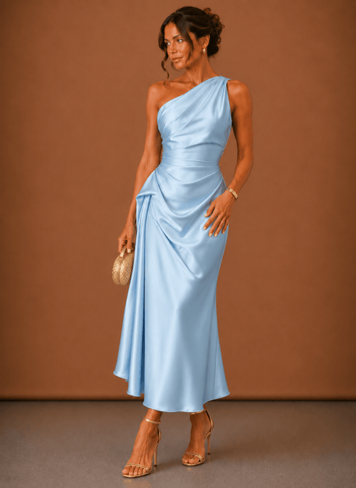 Abendkleid Damen mit asymmetrischem Ausschnitt und taillierter Silhouette - 1 - Annoboutique