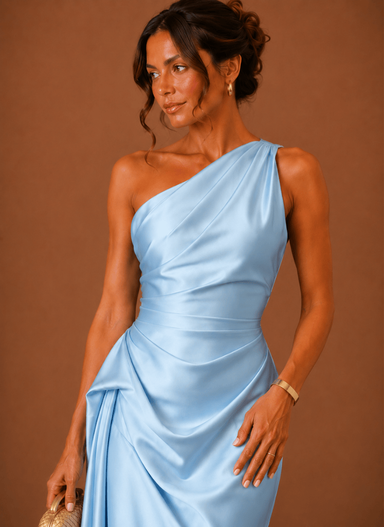 Abendkleid Damen mit asymmetrischem Ausschnitt und taillierter Silhouette - 2 - Annoboutique