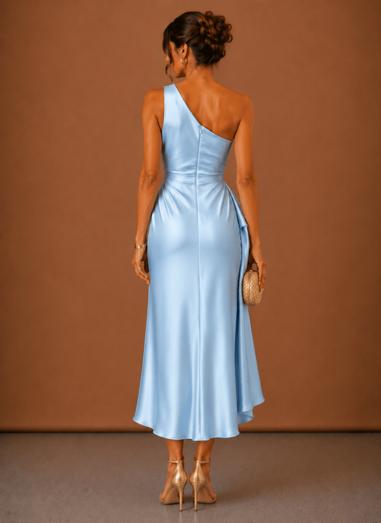 Abendkleid Damen mit asymmetrischem Ausschnitt und taillierter Silhouette - 3 - Annoboutique