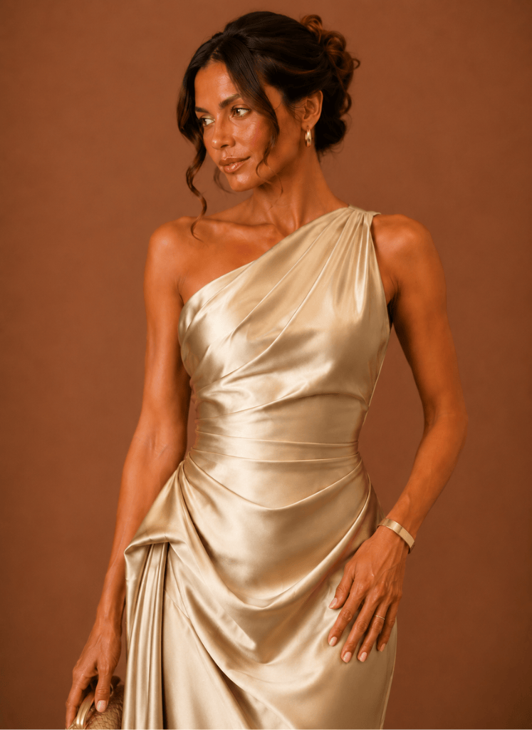 Abendkleid Damen mit asymmetrischem Ausschnitt und taillierter Silhouette - 4 - Annoboutique