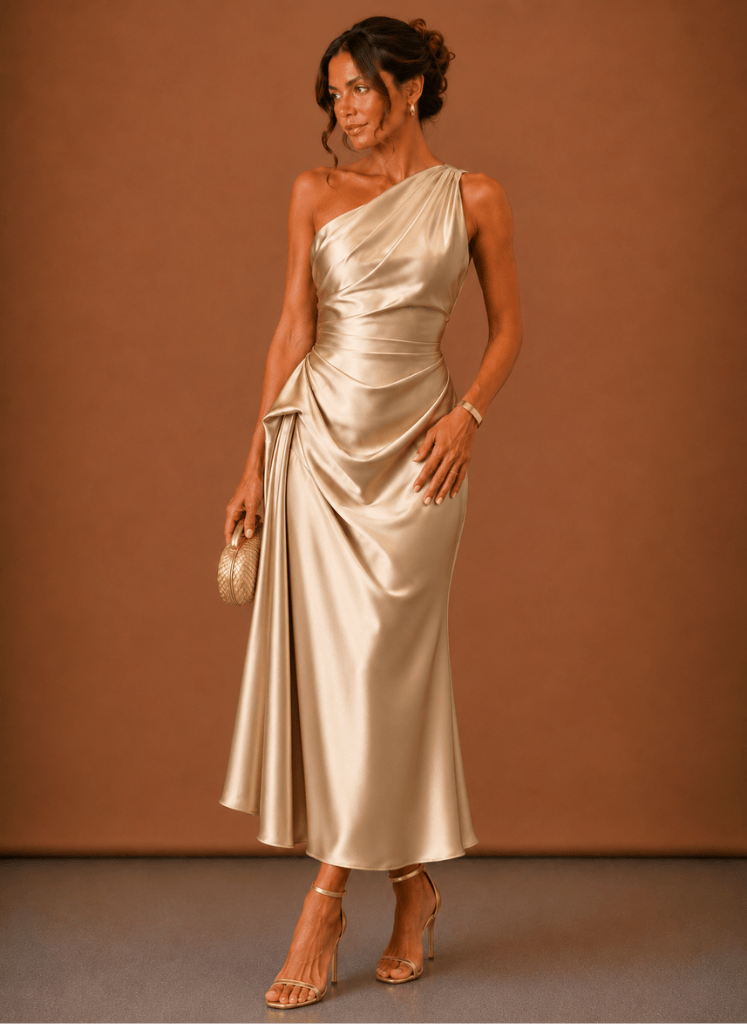 Abendkleid Damen mit asymmetrischem Ausschnitt und taillierter Silhouette - 5 - Annoboutique