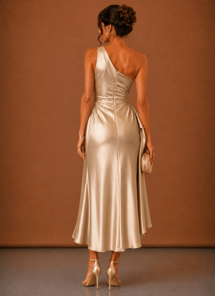 Abendkleid Damen mit asymmetrischem Ausschnitt und taillierter Silhouette - 6 - Annoboutique