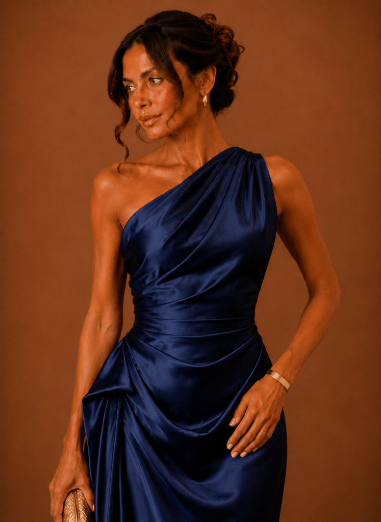 Abendkleid Damen mit asymmetrischem Ausschnitt und taillierter Silhouette - 7 - Annoboutique