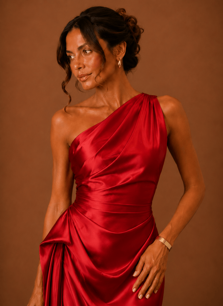 Abendkleid Damen mit asymmetrischem Ausschnitt und taillierter Silhouette - 9 - Annoboutique