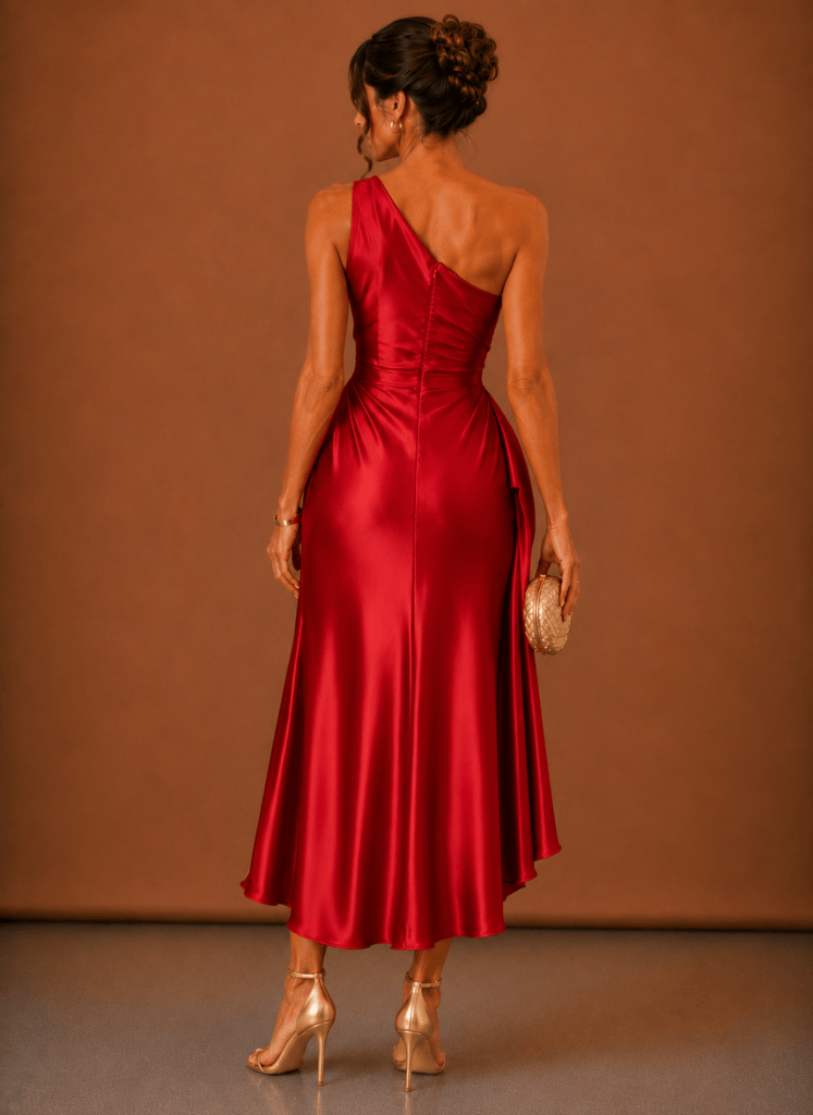 Abendkleid Damen mit asymmetrischem Ausschnitt und taillierter Silhouette - 10 - Annoboutique