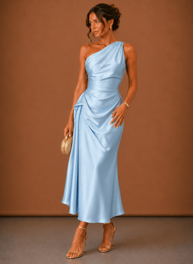 Abendkleid Damen mit asymmetrischem Ausschnitt und taillierter Silhouette - 11 - Annoboutique