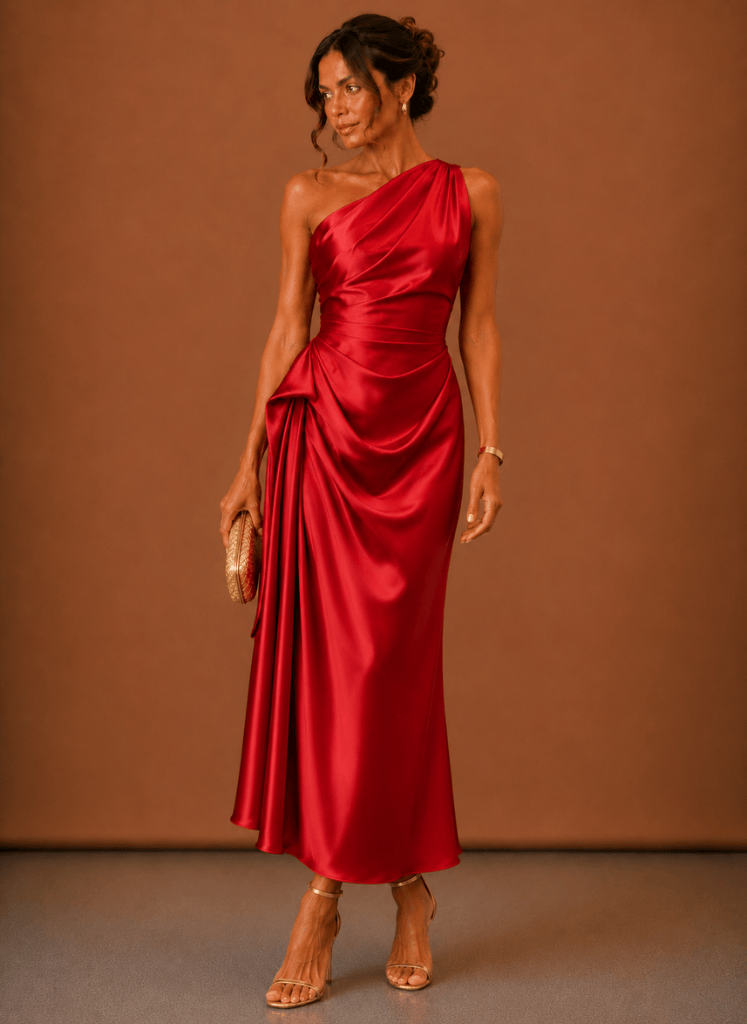 Abendkleid Damen mit asymmetrischem Ausschnitt und taillierter Silhouette - 13 - Annoboutique