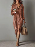 Hemdblusenkleid Damen mit Knopfdetail und seitlichem Schlitz - 1 - Annoboutique
