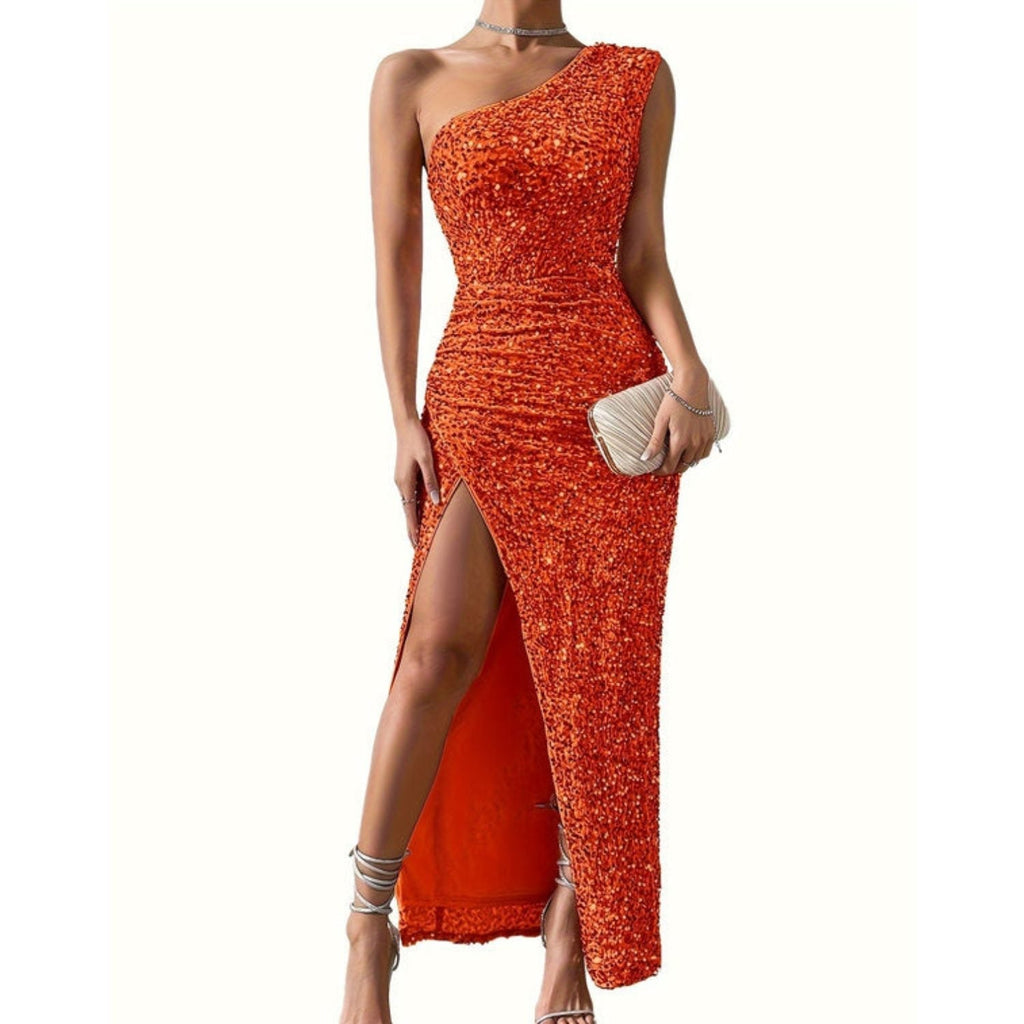 Abendkleid Damen mit asymmetrischem Schnitt und hohem Schlitz - 4 - Annoboutique